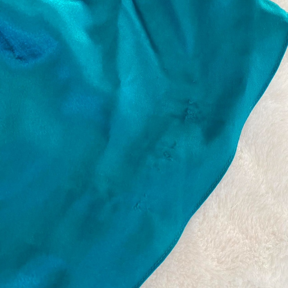 Vintage Erika Taylor turquoise teal blue satin pajama cami and shorts set sz M - Picture 8 of 8